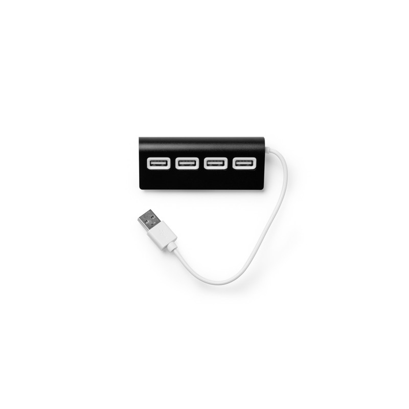 PLERION. USB hub with aluminium structure, two-colour finish and white cable - IA3033, BLACK