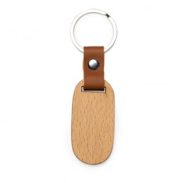 MARBEL. Natural wood keyring in two formats with finishing touches in elegant imitation leather - KO4109, OVAL