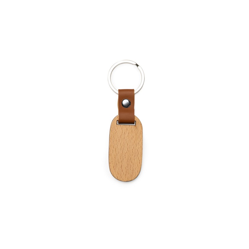 MARBEL. Natural wood keyring in two formats with finishing touches in elegant imitation leather - KO4109, OVAL