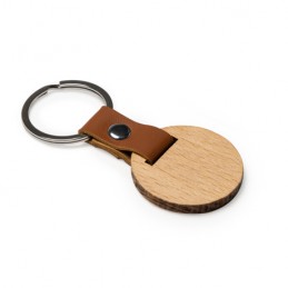 MARBEL. Natural wood keyring in two formats with finishing touches in elegant imitation leather - KO4109, OVAL