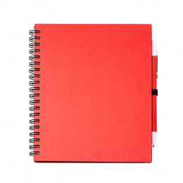 LEYNAX. Spiral ring notebook with plain sheets and pen holder - NB7994, RED