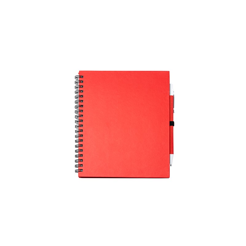 LEYNAX. Spiral ring notebook with plain sheets and pen holder - NB7994, RED