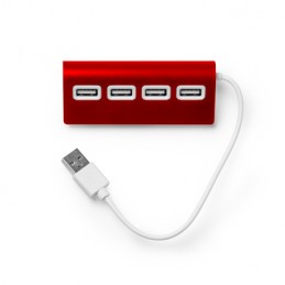 PLERION. USB hub with aluminium structure, two-colour finish and white cable - IA3033, RED