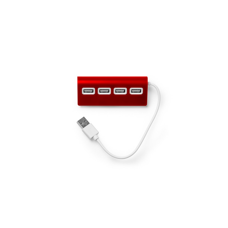 PLERION. USB hub with aluminium structure, two-colour finish and white cable - IA3033, RED