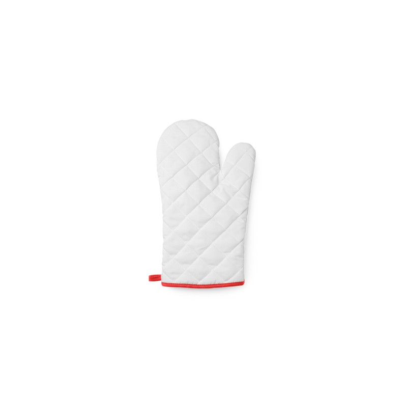ROGER. White polyester kitchen mitt with colour edging and hanging strap - MP9134, RED