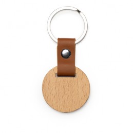 MARBEL. Natural wood keyring in two formats with finishing touches in elegant imitation leather - KO4109, ROUND