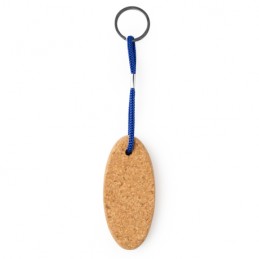 YATE. Oval floating keyring in natural cork with resistant polyester cord - KO4108, ROYAL BLUE