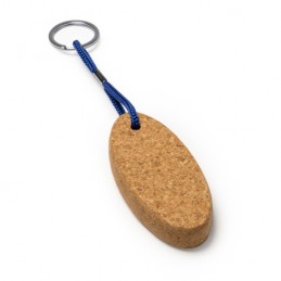 YATE. Oval floating keyring in natural cork with resistant polyester cord - KO4108, ROYAL BLUE