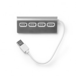 PLERION. USB hub with aluminium structure, two-colour finish and white cable - IA3033, SILVER