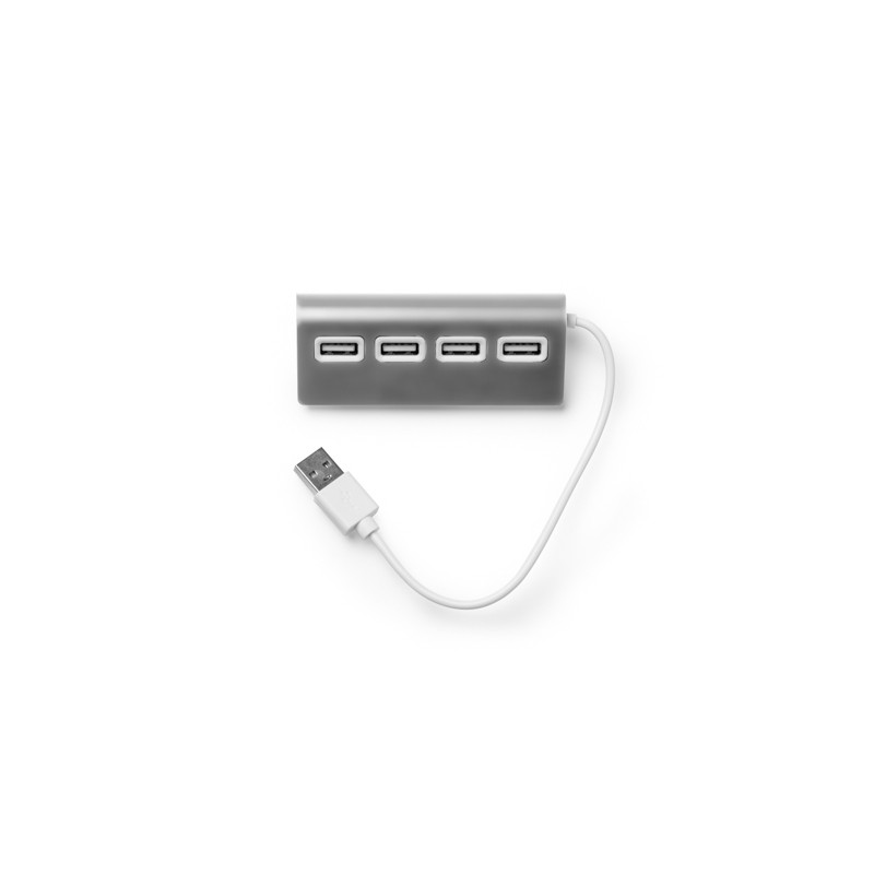 PLERION. USB hub with aluminium structure, two-colour finish and white cable - IA3033, SILVER