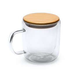 INDAL. Double wall mug in borosilicate glass with bamboo lid - TZ3998, TRANSPARENT