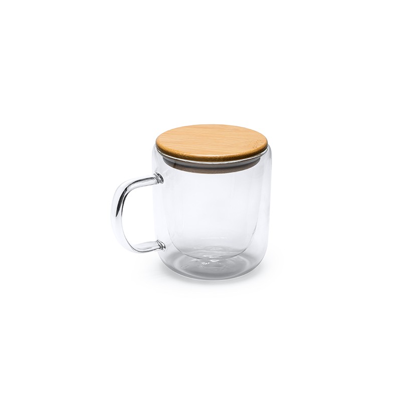 INDAL. Double wall mug in borosilicate glass with bamboo lid - TZ3998, TRANSPARENT