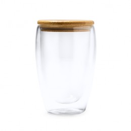 VERTUS. Pahar 350 ml Double wall glass in borosilicate glass with bamboo lid - VA4133, TRANSPARENT