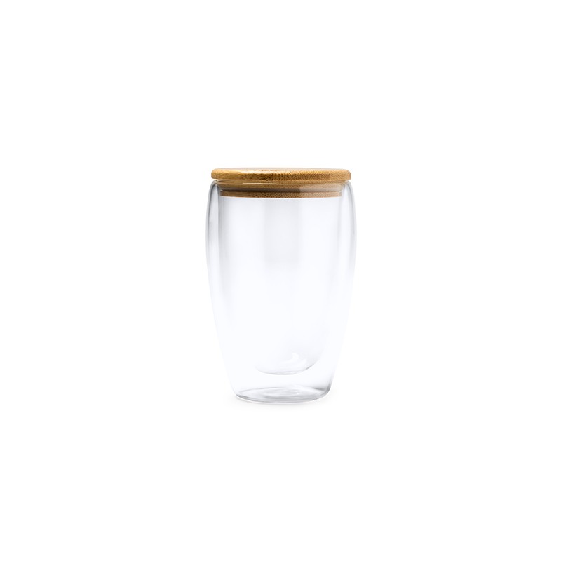 VERTUS. Pahar 350 ml Double wall glass in borosilicate glass with bamboo lid - VA4133, TRANSPARENT