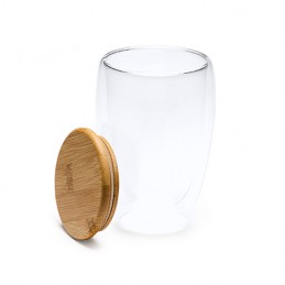 VERTUS. Pahar 350 ml Double wall glass in borosilicate glass with bamboo lid - VA4133, TRANSPARENT