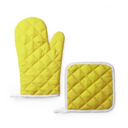 ENEKO. Kitchen set with pot holder and mitt in soft cotton/polyester - MP9137, YELLOW
