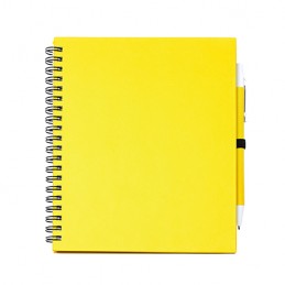 LEYNAX. Spiral ring notebook with plain sheets and pen holder - NB7994, YELLOW