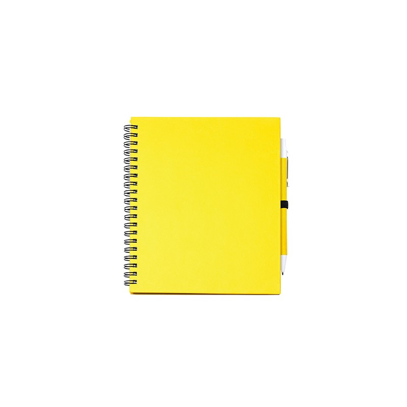LEYNAX. Spiral ring notebook with plain sheets and pen holder - NB7994, YELLOW