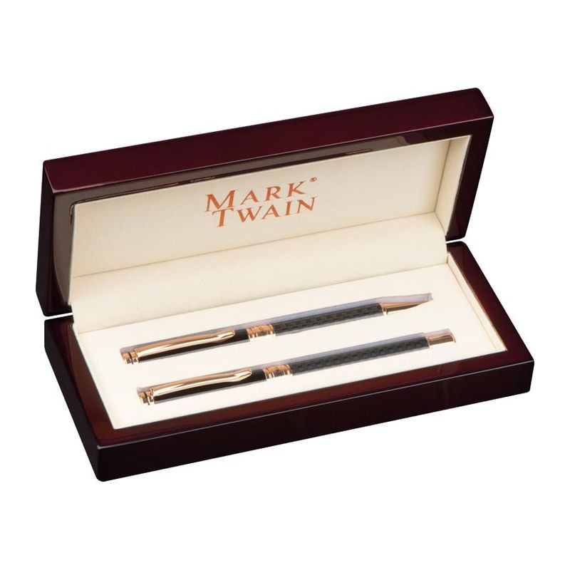 Set de scris Mark Twain in cutie de lemn - 1261903, Negru