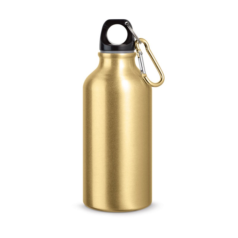 LANDSCAPE. Sticlă de sport din aluminiu cu carabina și capacitate până la 400 ml - 94601, Auriu satinat LANDSCAPE. Sticlă de sport din aluminiu cu carabina și capacitate până la 400 ml - 94601, Auriu satinat