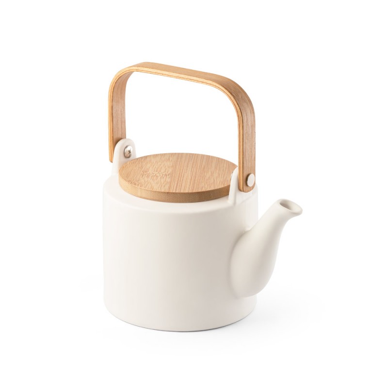 GLOGG. Ceainic din ceramică cu capac și mâner din bambus - 94255, Alb pastelat