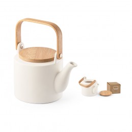 GLOGG. Ceainic din ceramică cu capac și mâner din bambus - 94255, Alb pastelat