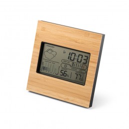 BROMLEY. Stație de birou din ABS și bambus funcții: ceas, alarmă, monitor de umiditate și termometru - 97099, Negru