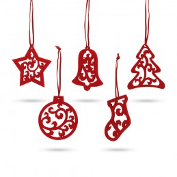 JUBANY. Set de 5 decorațiuni de Crăciun din pâslă - 99324, Roșu