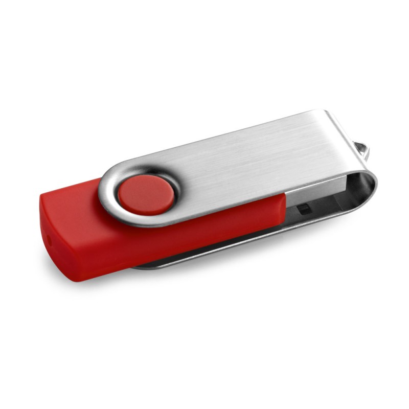 CLAUDIUS 4GB. Unitate flash USB de 4 GB cu finisaj de cauciuc și clip metalic - 97548, Roșu
