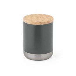 NORRE TUMBLER. Pahar de vid din oțel inoxidabil cu perete dublu, cu capac din bambus și inel din silicon - 94661, Gri inchis
