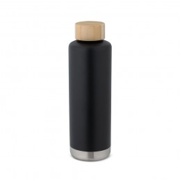 NORRE BOTTLE. Sticlă de vid din oțel inoxidabil cu perete dublu, cu capac din bambus și inel din silicon- 94662, Negru