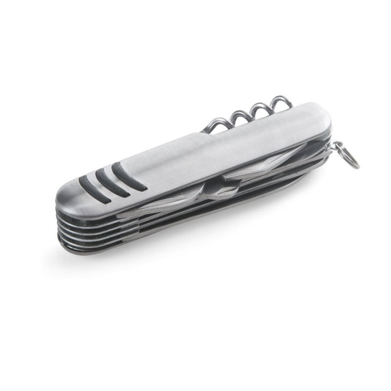 KAPRUN. Cuțit multifuncțional din inox și metal cu 11 funcții - 94147, Argintiu satinat KAPRUN. Cuțit multifuncțional din inox și metal cu 11 funcții - 94147, Argintiu satinat
