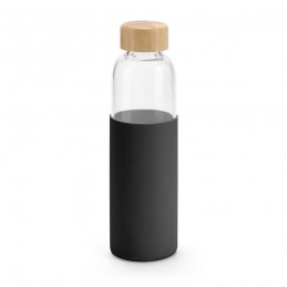 DAKAR. Sticlă din sticlă borosilicată cu capac din bambus și husa de silicon - 94699, Negru
