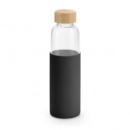 DAKAR. Sticlă din sticlă borosilicată cu capac din bambus și husa de silicon - 94699, Negru
