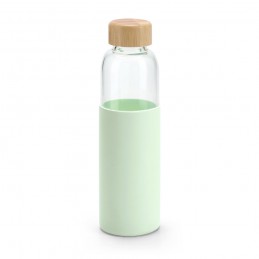 DAKAR. Sticlă din sticlă borosilicată cu capac din bambus și husa de silicon - 94699, Verde deschis