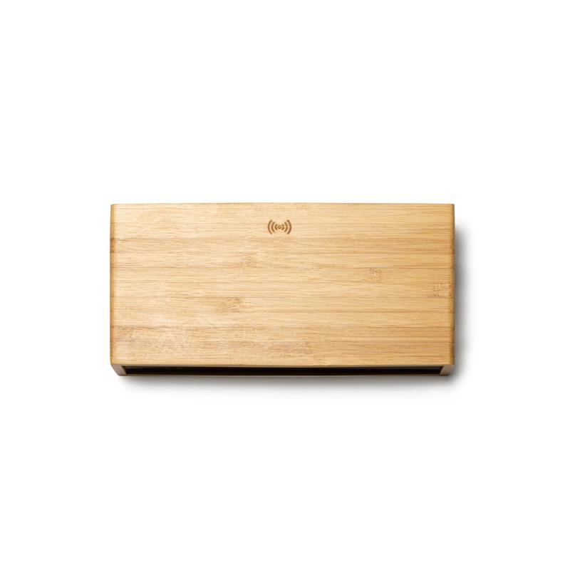 DUNCER. Ceas de masă cu încărcător wireless de 5 W din bambus - RJ3043, BAMBOO DUNCER. Ceas de masă cu încărcător wireless de 5 W din bambus - RJ3043, BAMBOO