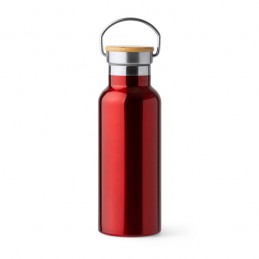 TISET. Sticlă din oțel inoxidabil 304 cu pereți dubli și capac din bambus - BI4201, RED