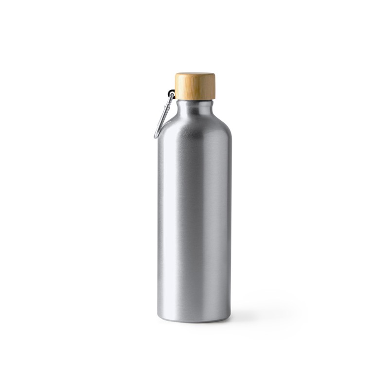 BROLY. Sticlă din aluminiu cu carabină pentru transport ușor și capac din bambus - BI4205, SILVER BROLY. Sticlă din aluminiu cu carabină pentru transport ușor și capac din bambus - BI4205, SILVER