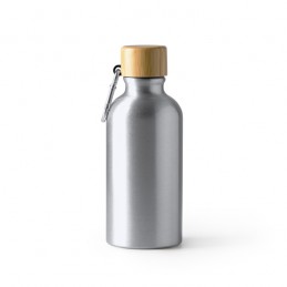 GELDA. Sticlă din aluminiu cu carabină și capac din bambus - BI4204, SILVER