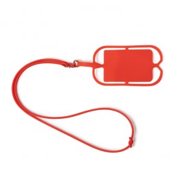 DALVIK. Șnur din silicon cu suport pentru telefoane mobile sau carduri, sistem de reglare și carabină - LY7046, RED