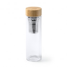 SAOKO. Termos din sticlă borosilicată cu pereți dubli, cu capac din bambus - BI4203, TRANSPARENT