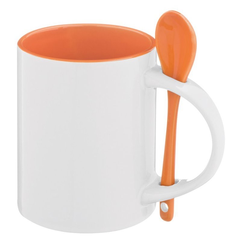 Cană ceramică cu linguriţă 300 ml - 8345410, Orange