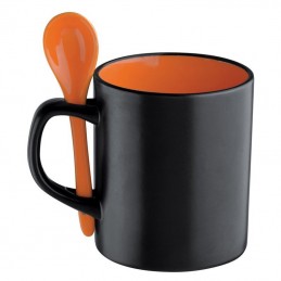 Cană ceramică cu linguriţă 300 ml - 8740410, Orange