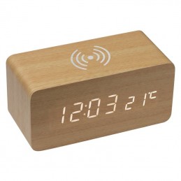 Ceas din lemn, cu încărcător wireless - 3151513, Beige