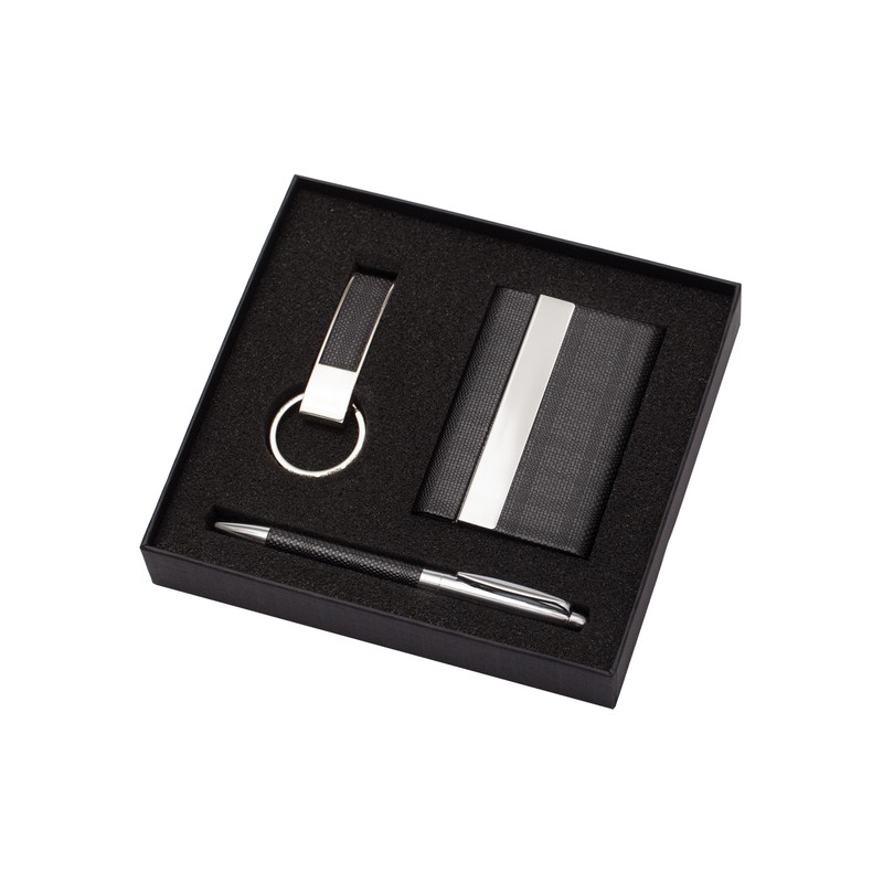 GALLANT gift set with business card case, ballpoint pen, key ring,  black - R01061.02