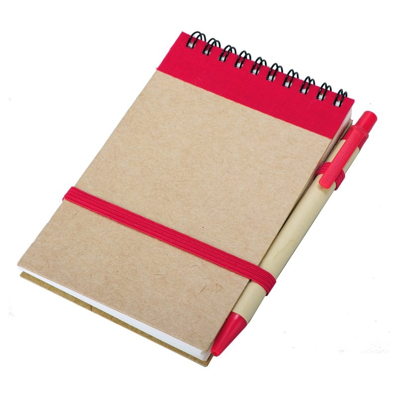 ECO RIBBON notebook with clear pages 90x140 / 140 pages with pen,  red/beige - R73795.08