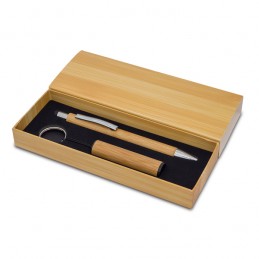 PELAK bamboo pen and torch keychain in a gift box, beige - R02319.13