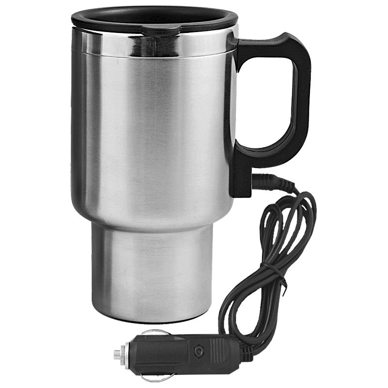 AUTO STEEL MUG thermo mug 450 ml with car charging,  silver/black - R08358