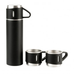 NARVIK set of 500 ml vacuum flask and 3 mugs, black - R08216.02