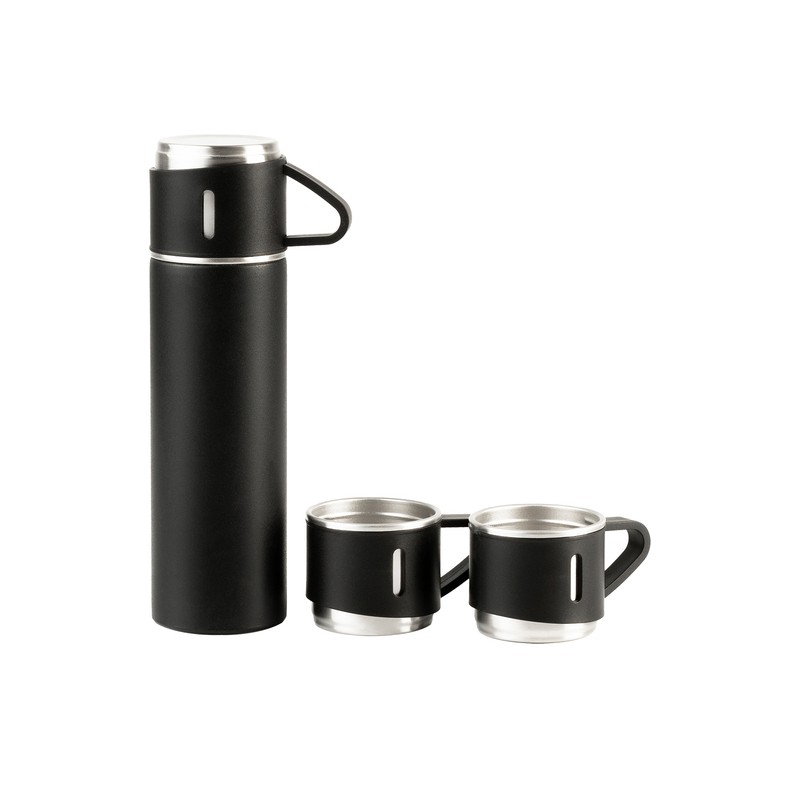 NARVIK set of 500 ml vacuum flask and 3 mugs, black - R08216.02